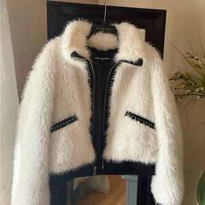 Karl Lagerfeld White Faux Fur Jacket